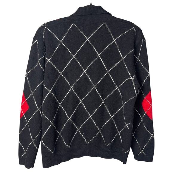 VTG Evan Picone Argyle Cardigan Lambswool Angora Black Red 80's Size PM Preppy - Picture 2 of 7